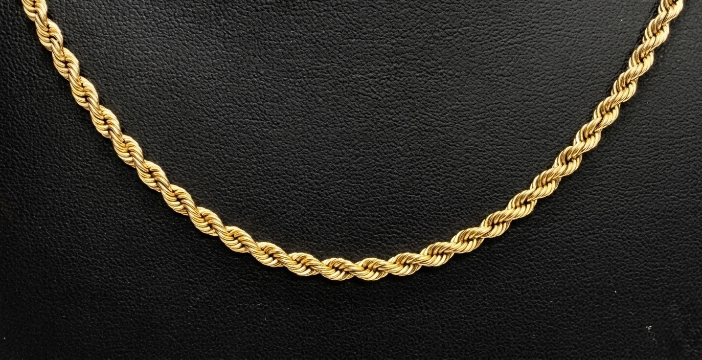 Unisex 18k Yellow Gold Rope Link Chain Necklace 3mm