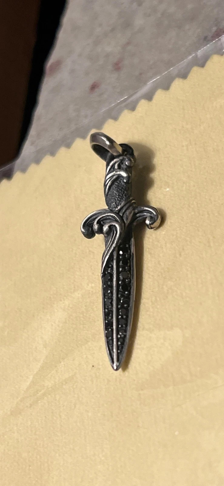 David Yurman Sterling Silver 925 Waves Dagger Amulet Pendant 2ct Black Diamonds