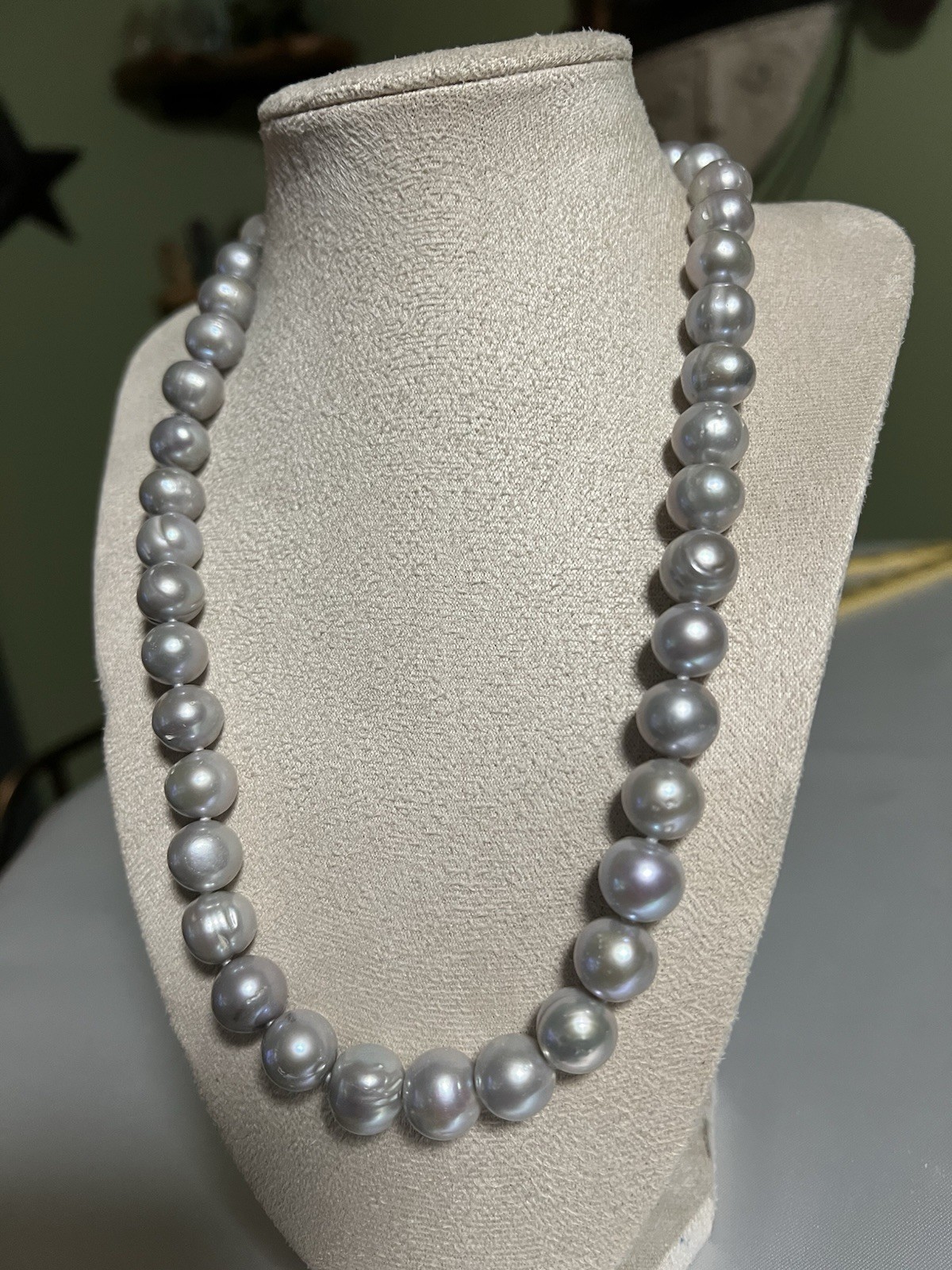 Heavy 100g Vintage OP Grey Pearl Strand Necklace Knotted Sterling Silver 925