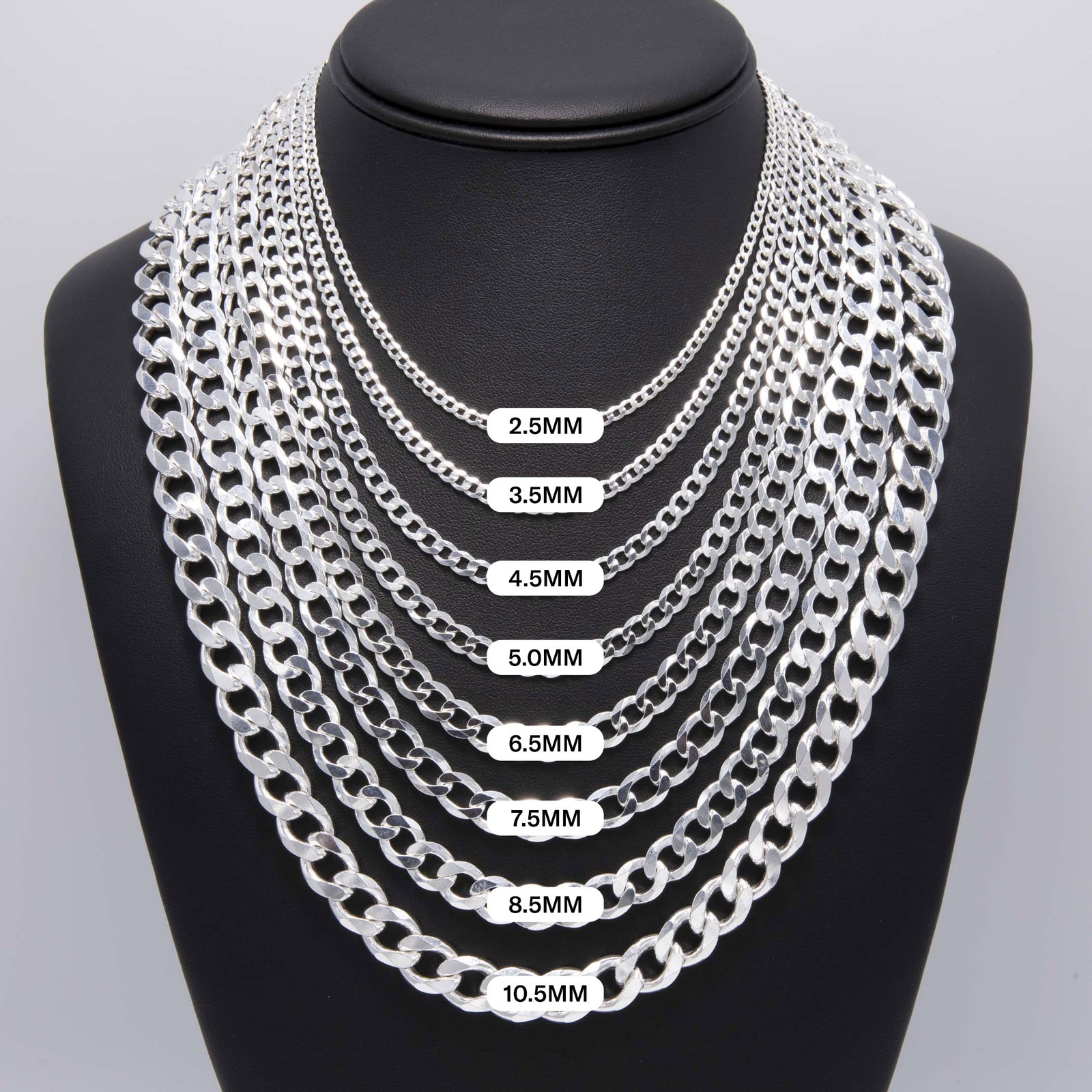 Shiny Curb Link Chain Solid Sterling Silver 925 Italy All Sizes