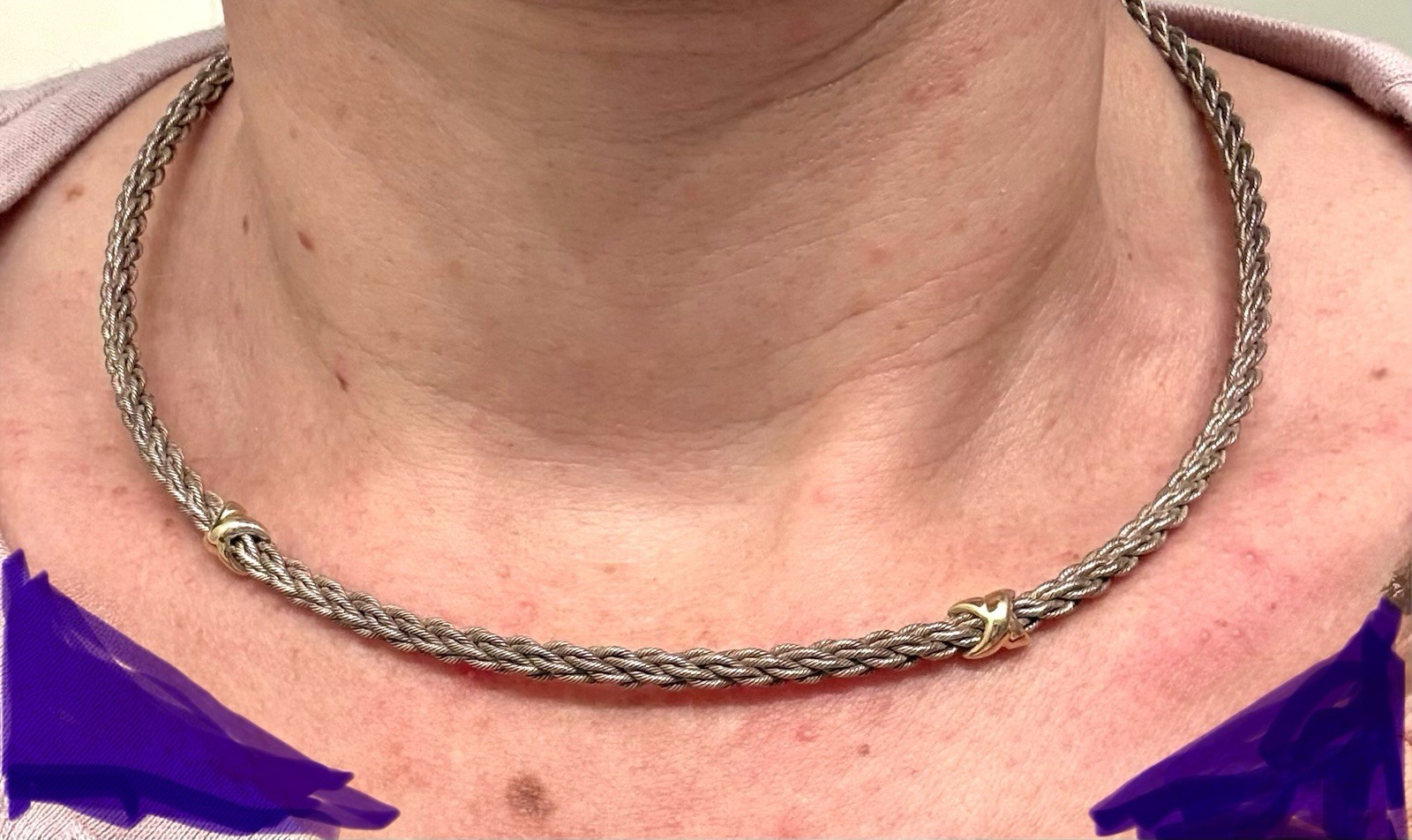 Vtg 18k Gold And 925 Silver Necklace -Made In Italy. 21 Grams