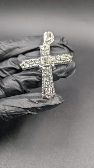 2Ct Baguette Cut Lab Created White Diamond Cross Pendant 14K White Gold Plated