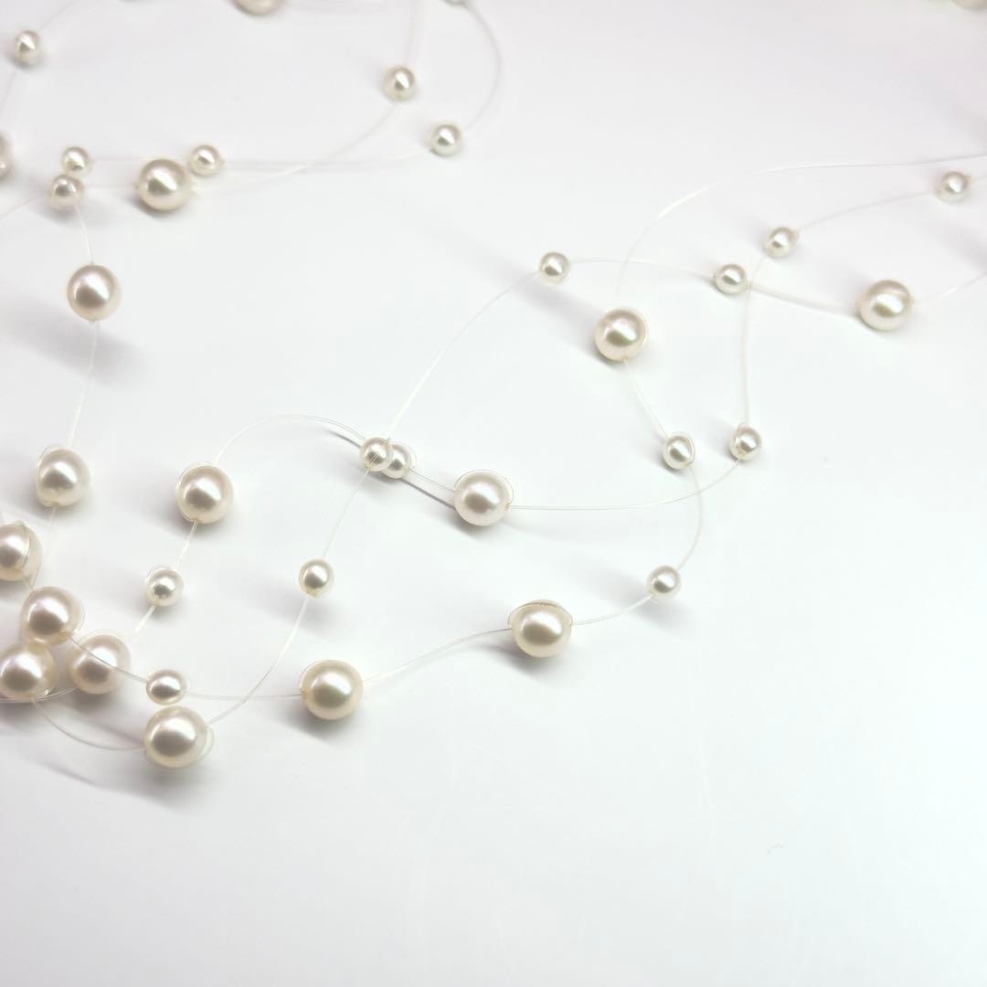 TASAKI 18K White Pearl 3-Row Wire Necklace 3-5.2mm 40cm 6.8g Triple Strand w/Box
