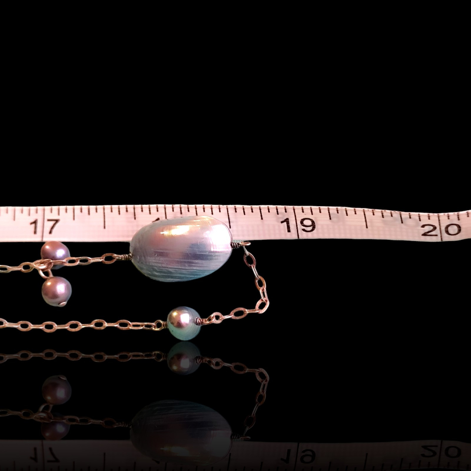 Vtg 36in Sterling Silver 925 Black & Lavender Pearl Sea Shell Station Necklace