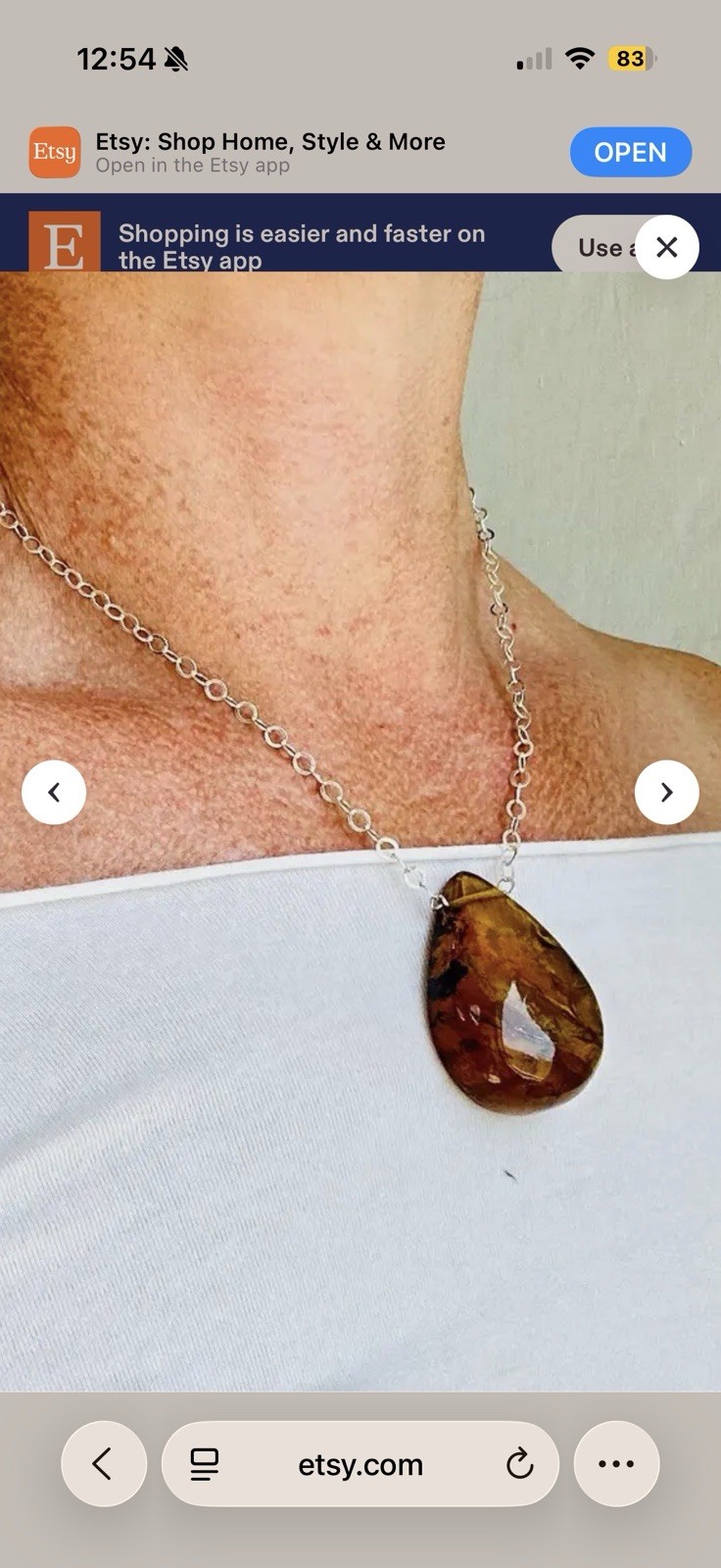 Large Natural Amber Pendant Sterling Silver Necklace Jewelry Women’s