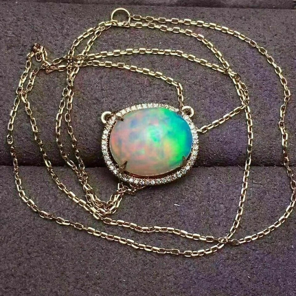 3.20Ct Oval Cut Fire Opal & Diamond Halo Pendant 14K Yellow Gold Over Free Chain