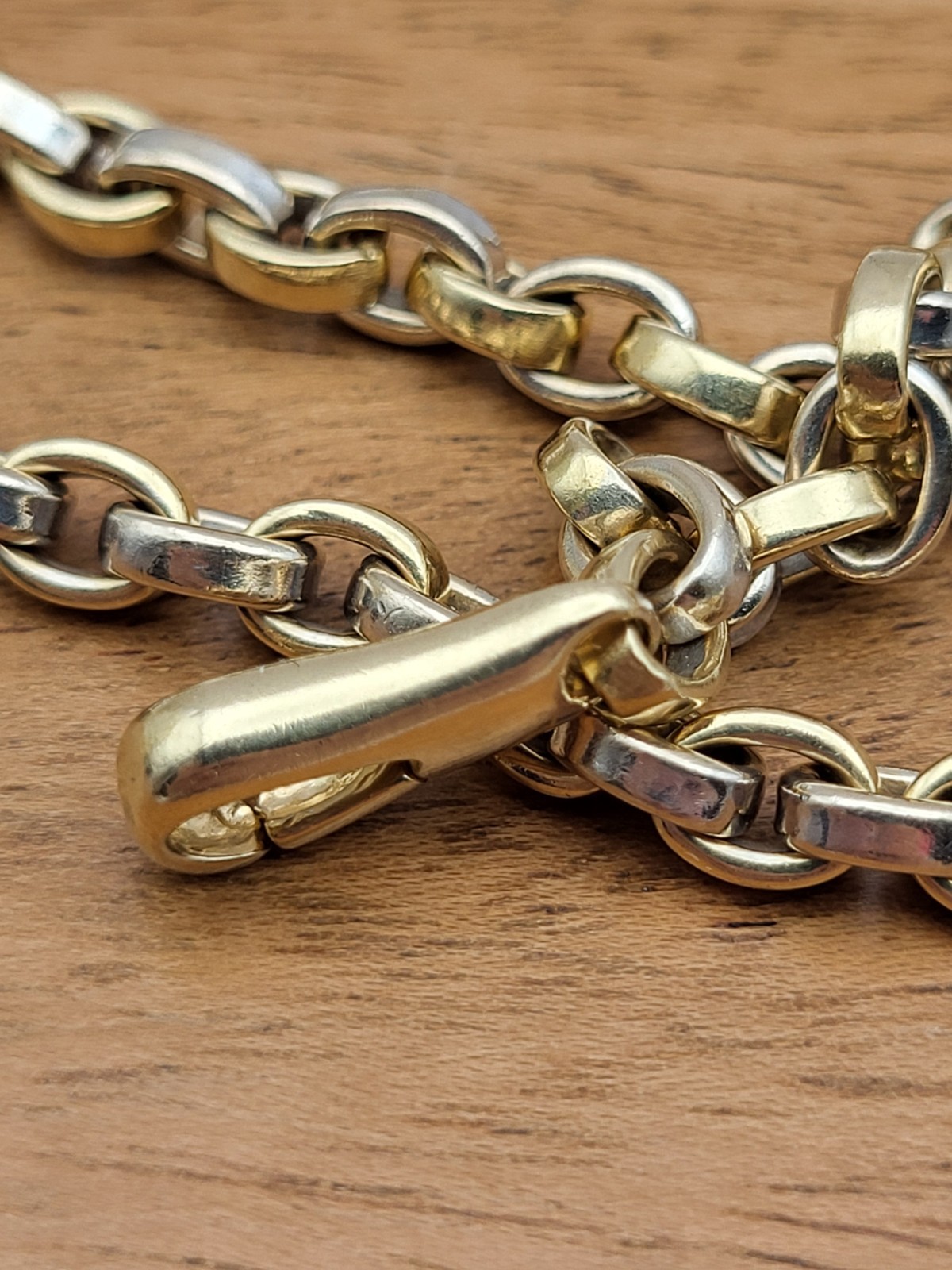 Heavy! Solid 14K 2 Tone Gold 24″ Fancy Link Chain Necklace 63.1 Grams Rolo Cable