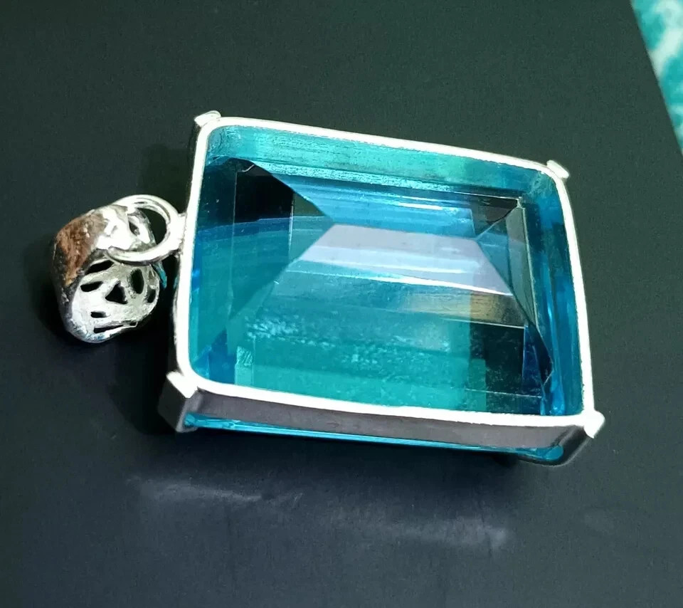 EGL Certified Natural 65 +Ct Blue Topaz Emerald Cut 925 Silver Pendant Loose Gem