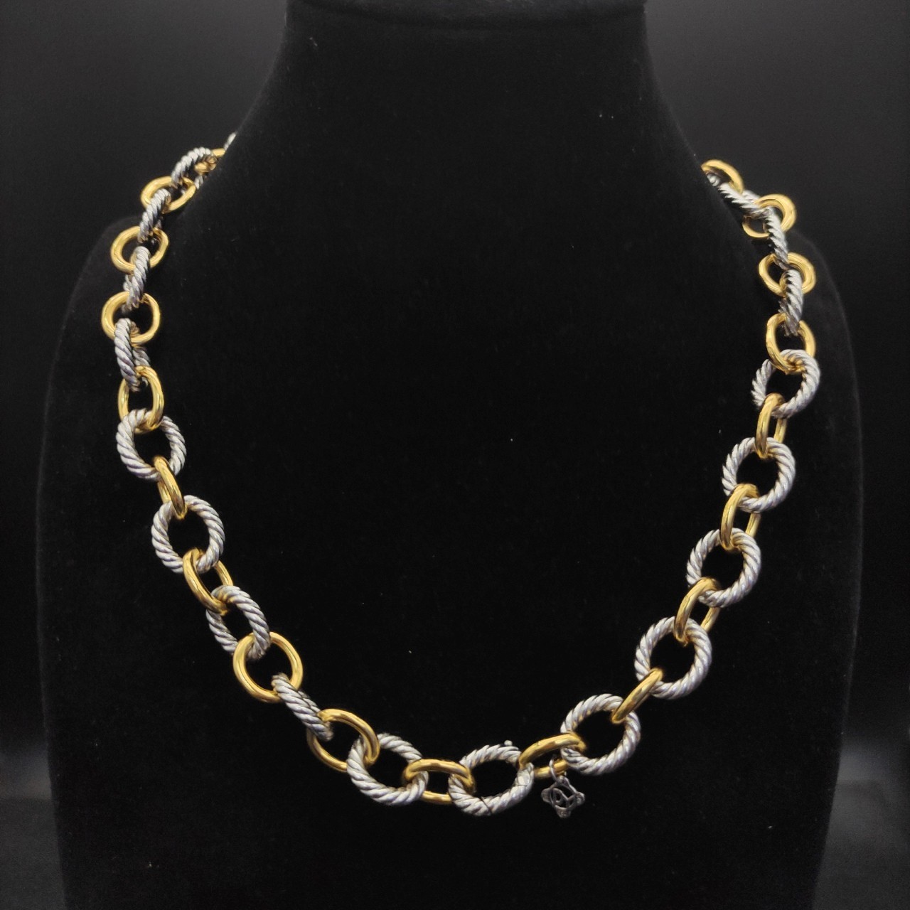 David Yurman Cable Two-Tone 925 Silver 18K Gold Large Oval Link Chain Necklace
