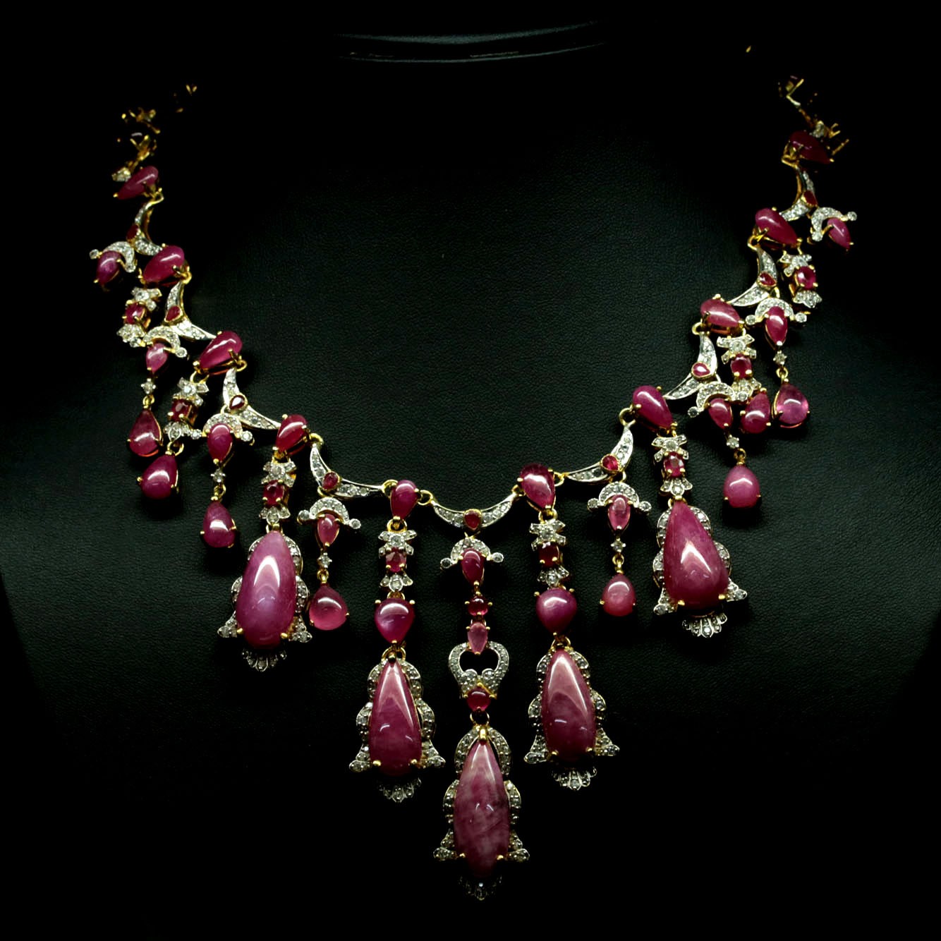 925 Sterling Silver Pink Red Ruby & Cubic Zirconia Necklace 19 in 18K Gold