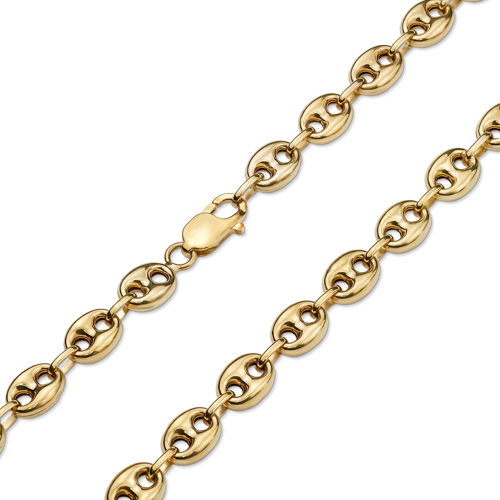 10k & 14k Gold Vintage Hollow Puff Mariner Link Chain Bracelet/Anklet