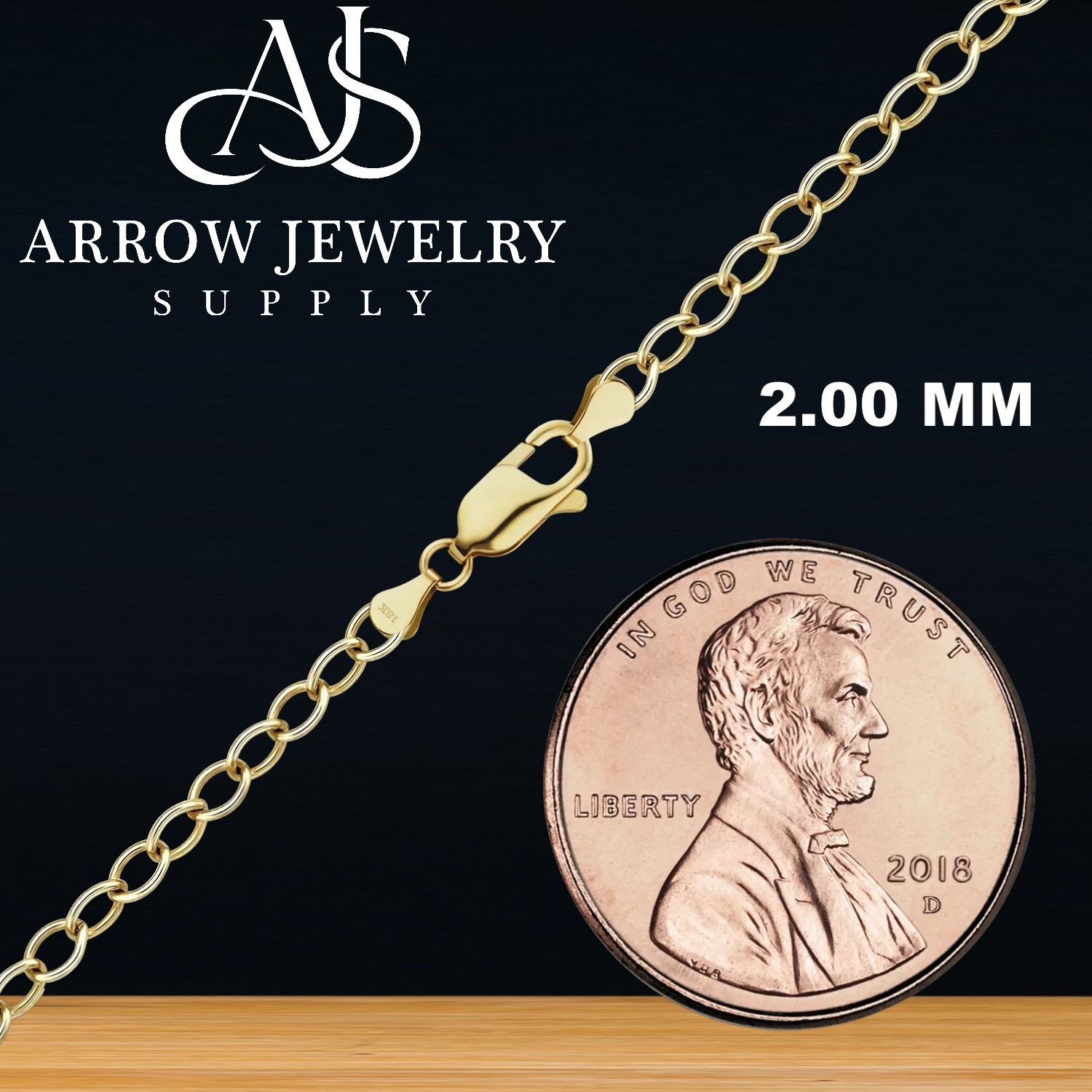 18K Yellow Gold Solid Light Round Cable Links Necklace Chain