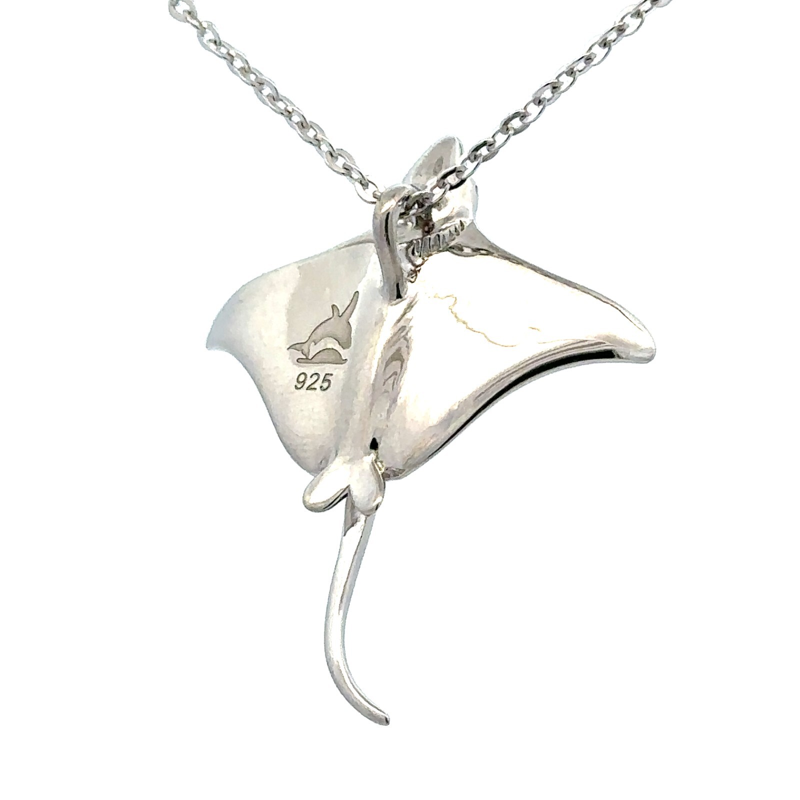 Sterling Silver Stingray Necklace With Created Opal (1 1/4 x 1 1/2 Inch)