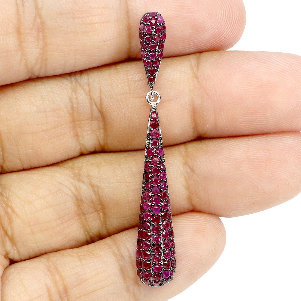 925 Sterling Silver Pendant Ruby Myanmar Round Diamond Cut Gemstone Jewelry