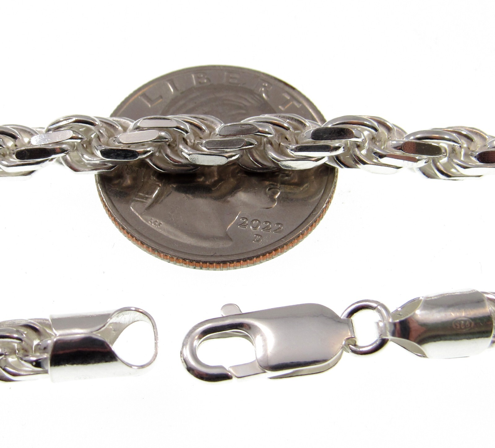 6MM Solid 925 Sterling Silver DIAMOND CUT ROPE CHAIN Bracelet or Necklace Italy