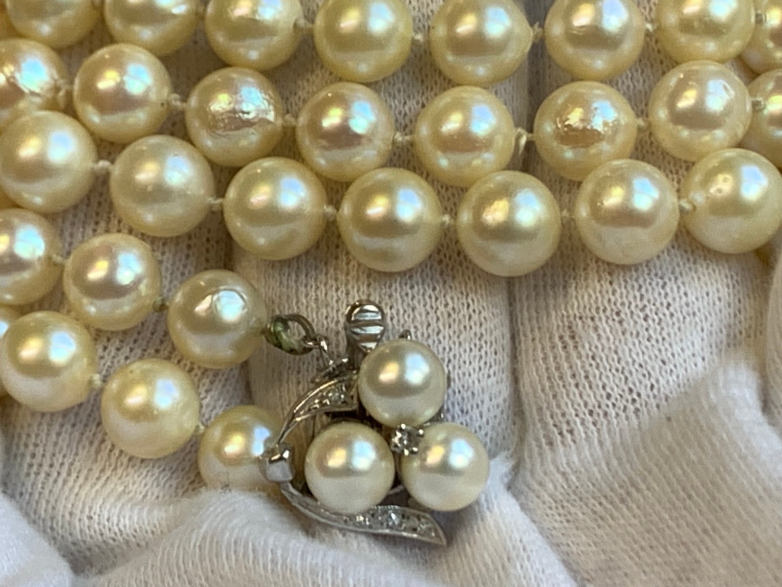14K White Gold Honora Pearl & Diamond Necklace 32″ Fine Jewelry Box Clasp *READ*