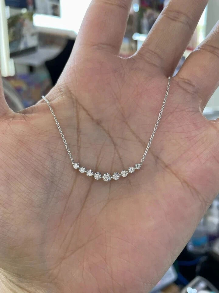 Women’s 1Ct Round Lab Created Diamond Dainty Bar Necklace 14K White Gold Plated