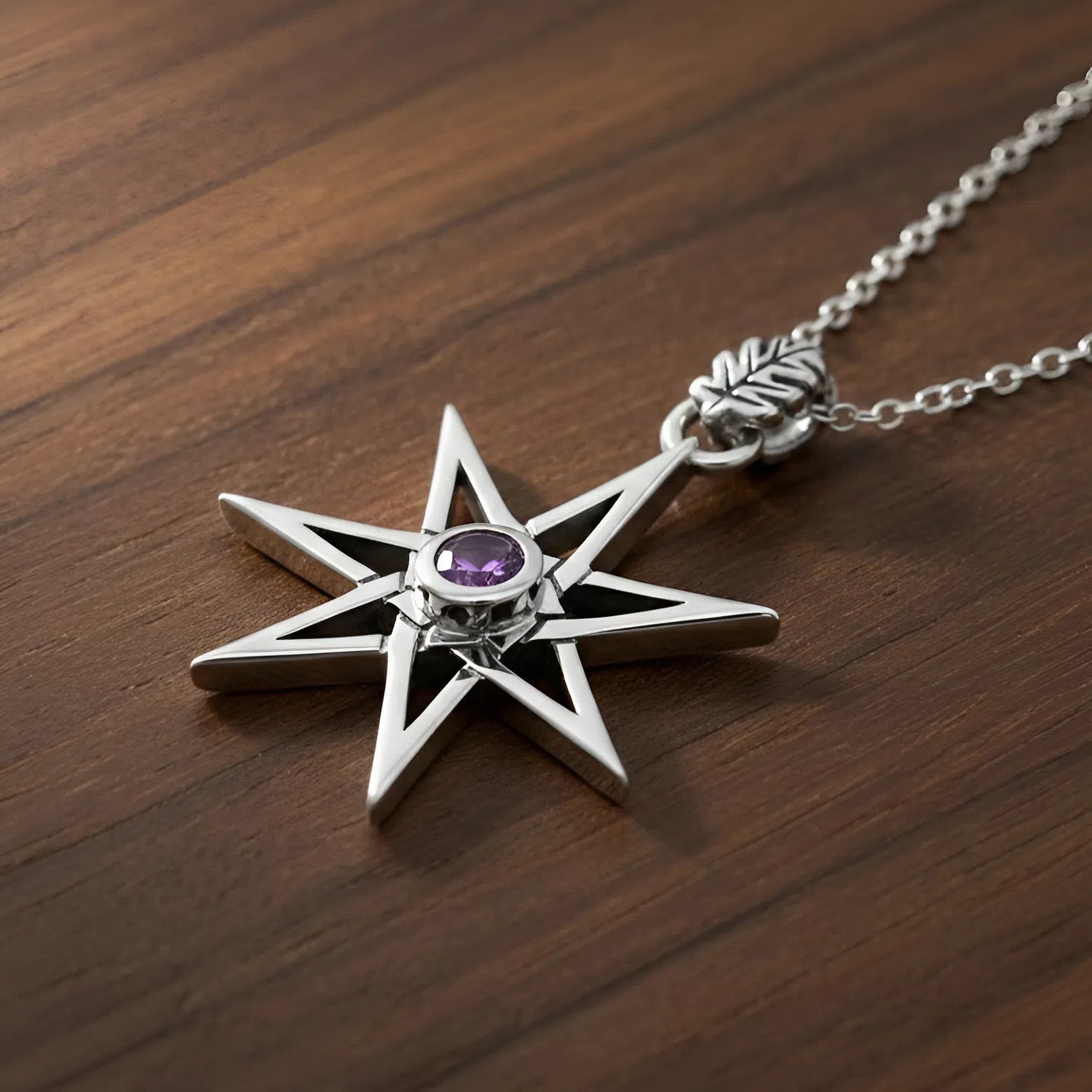 Sterling Silver Septagram with Amethyst Fairy Wicca Faerie Magic Star Jewelry