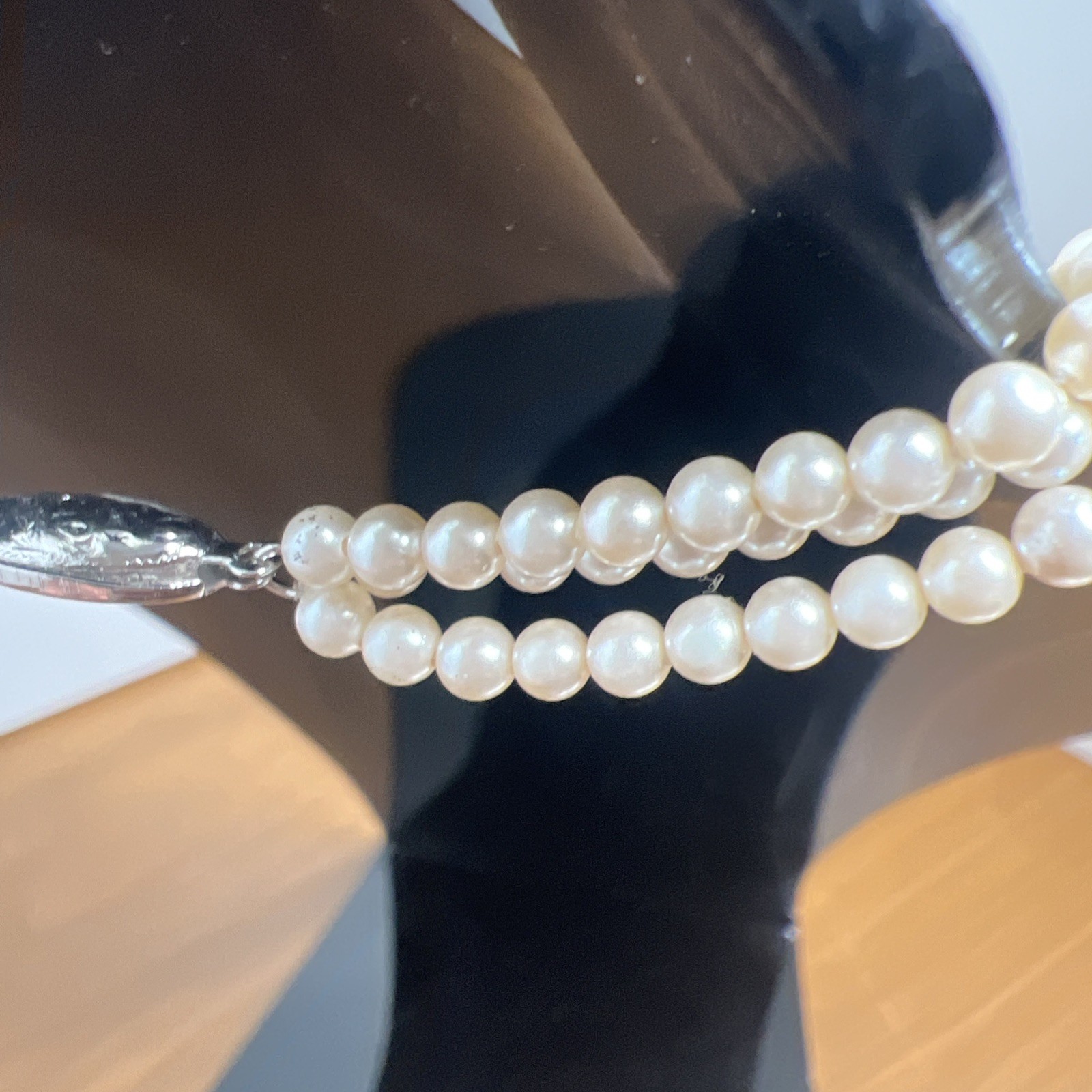 German Vintage G Silver 3 Strand Small Pearl Necklace Faux? ~ 19 Inch