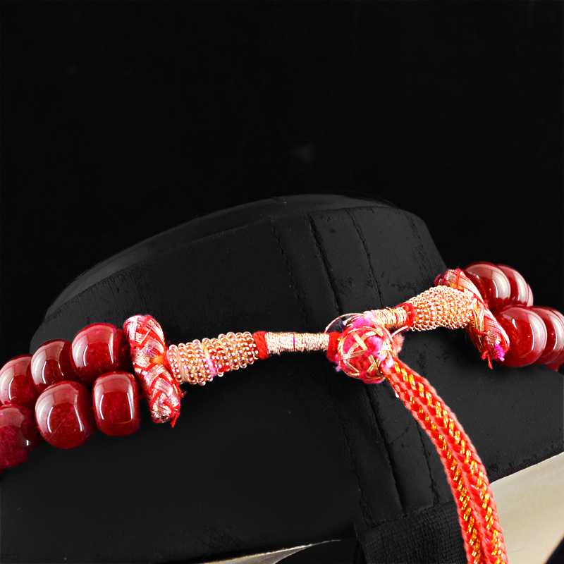 876.95 CTS EARTH MINED BEST RED RUBY 2 LINE ROUND SHAPED BEADS NECKLACE (RS)
