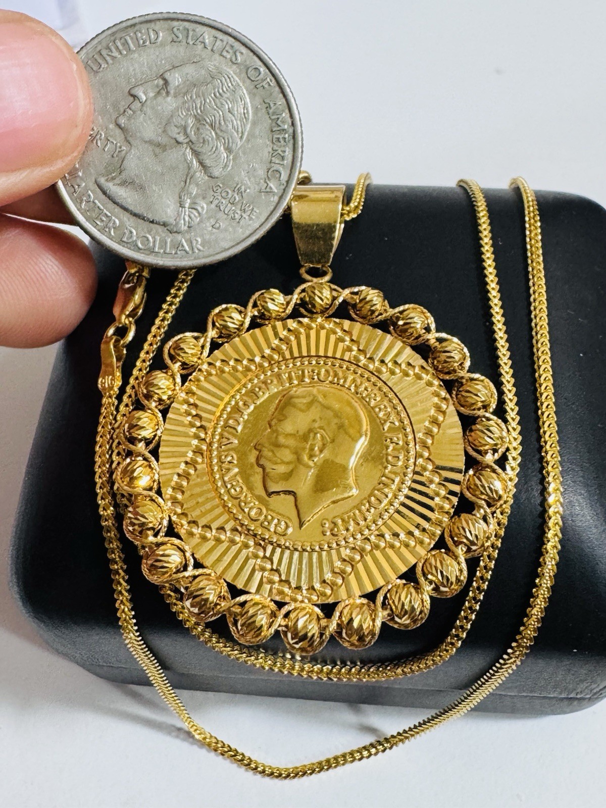 Saudi 22K 916 Real Pure Solid Gold Round Coin Set Necklace 20” Long 10.7g 1.6mm