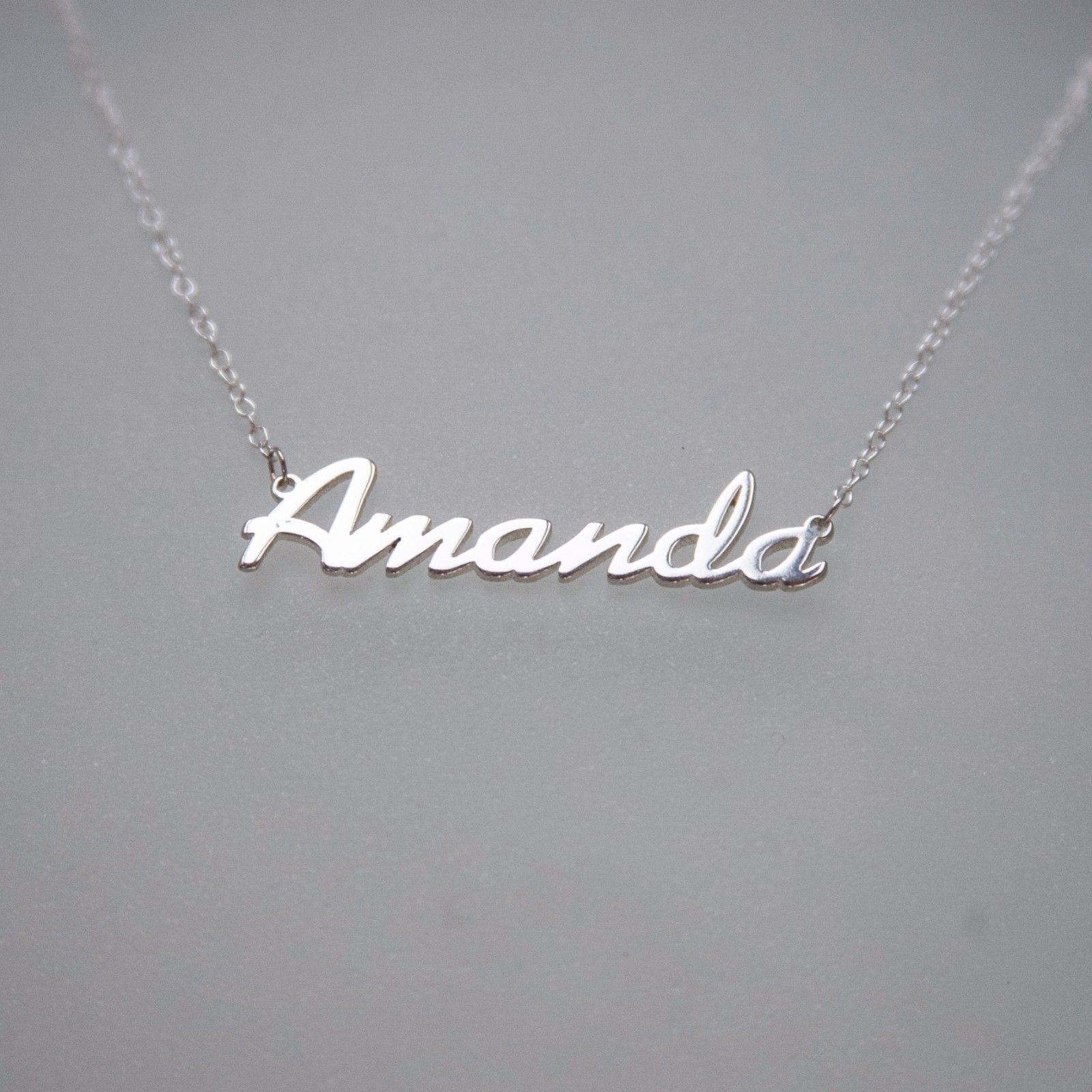 Amanda Name Plate Necklace Pendent Sterling Silver female Personalized Custom