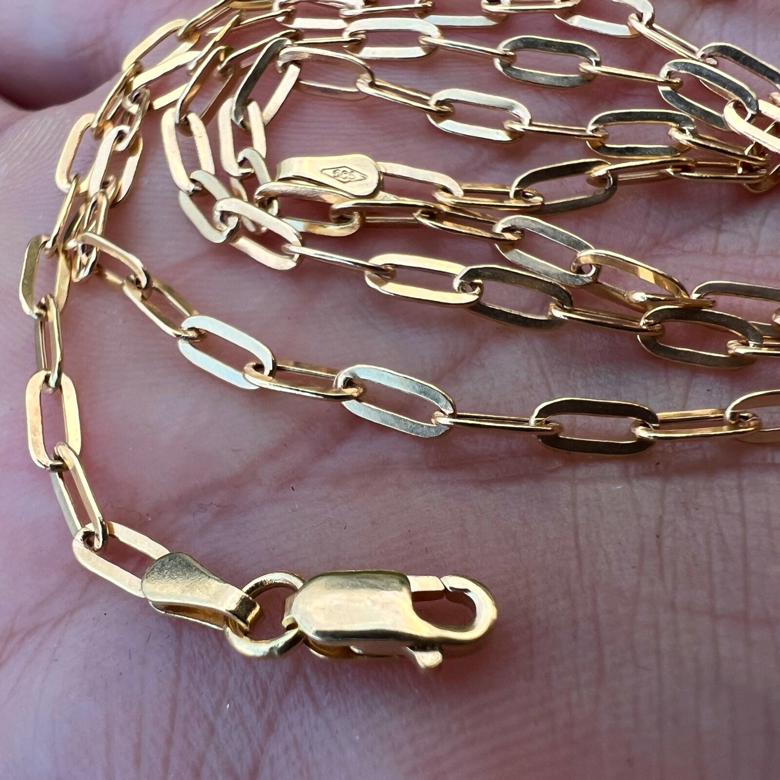 Real Solid 14K Gold Paperclip Paper Clip Chain Necklace Italy 16‘‘~24″ 2.6MM