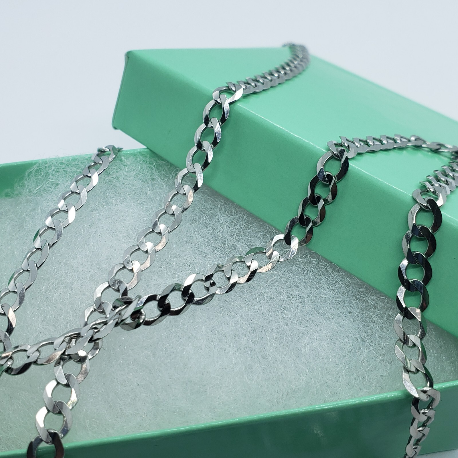 10K White Gold Solid Cuban Link Chain Curb Necklace Bracelet 4mm Size 7″~30″