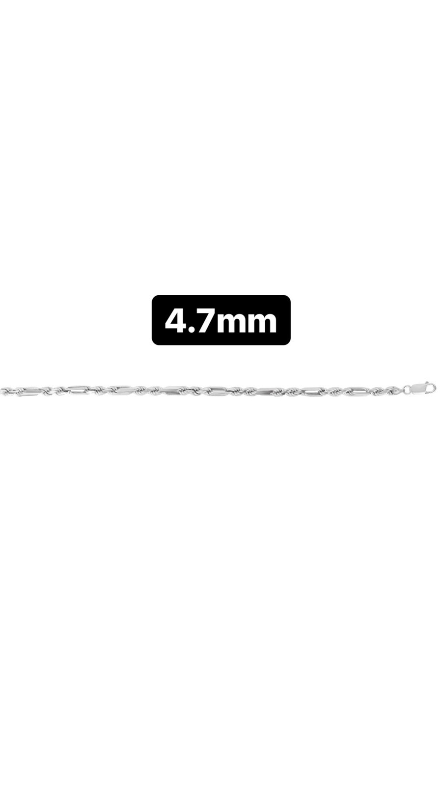 925 Sterling silver Figarope Milano Chain Necklace Mens Womens Rhodium Plated
