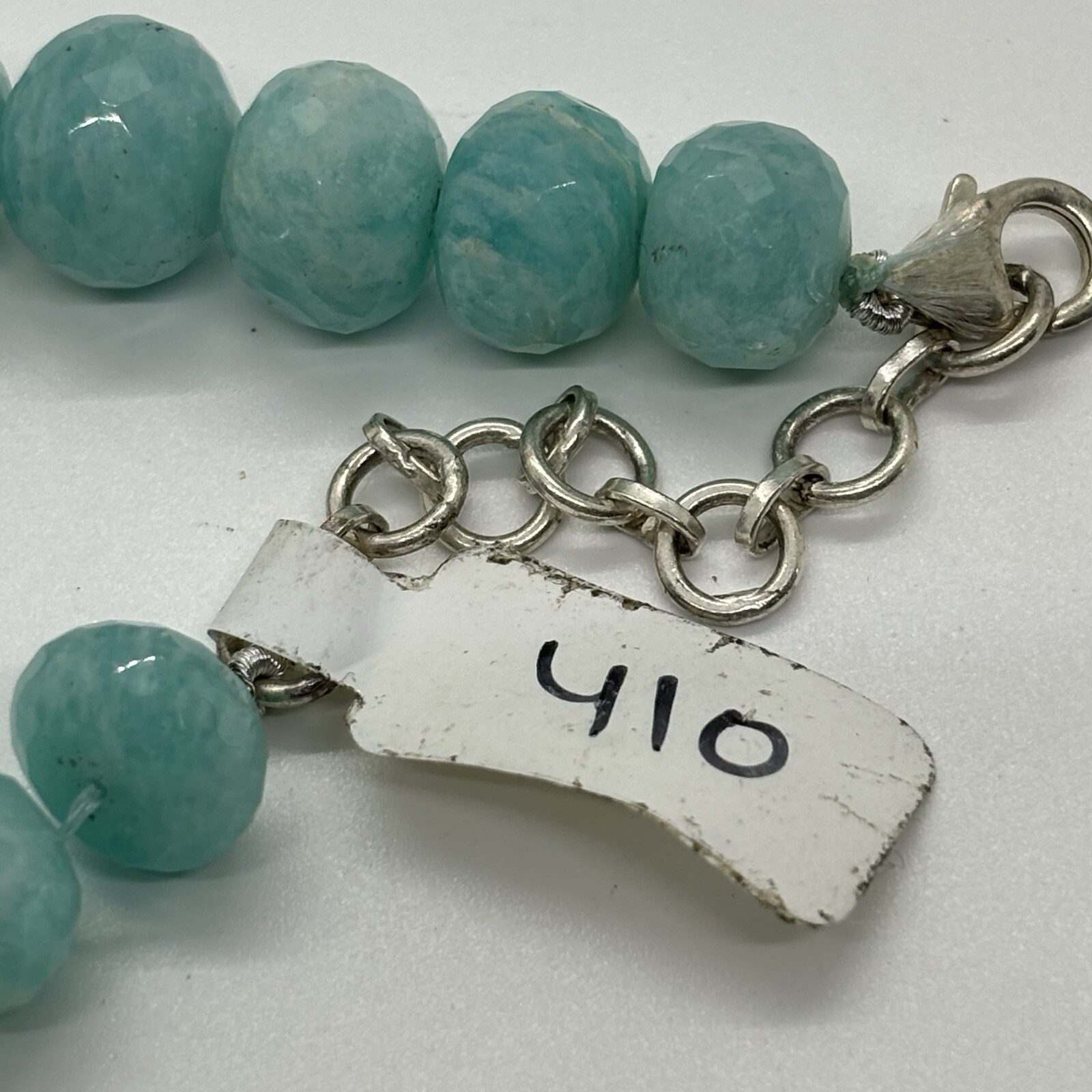 Amazonite Beaded Necklace Natural Gemstone Blue Stone Beads 16” Silver Clasp NEW