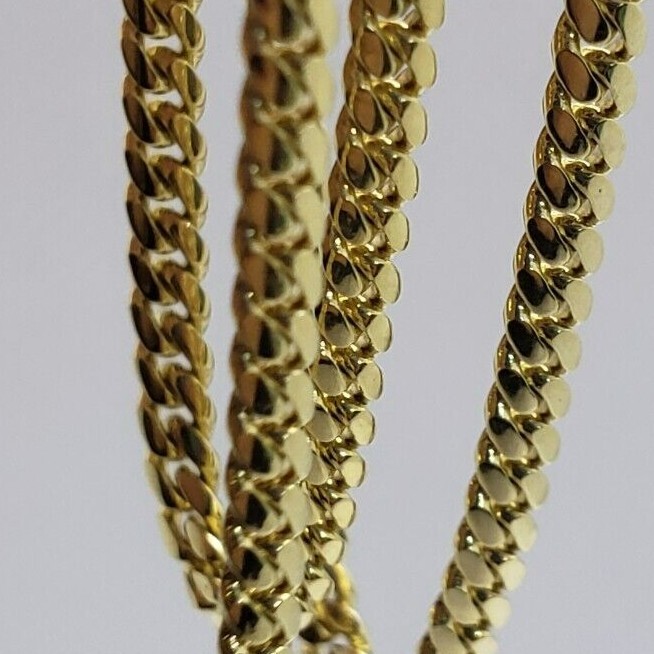 18K Solid Yellow Gold Miami Cuban Link Chain Necklace Men 2.5mm-4mm Size 18″~24″