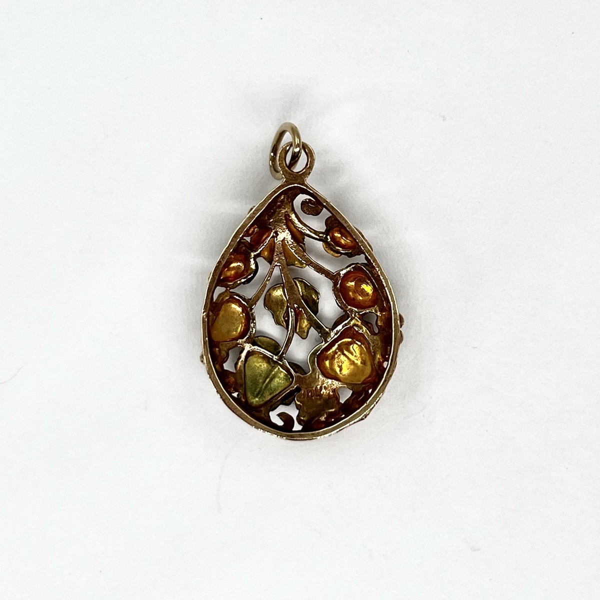 Black Hills 10k Multi-Tone Gold Grape Leaf Teardrop Autumn Pendant (I-54259)