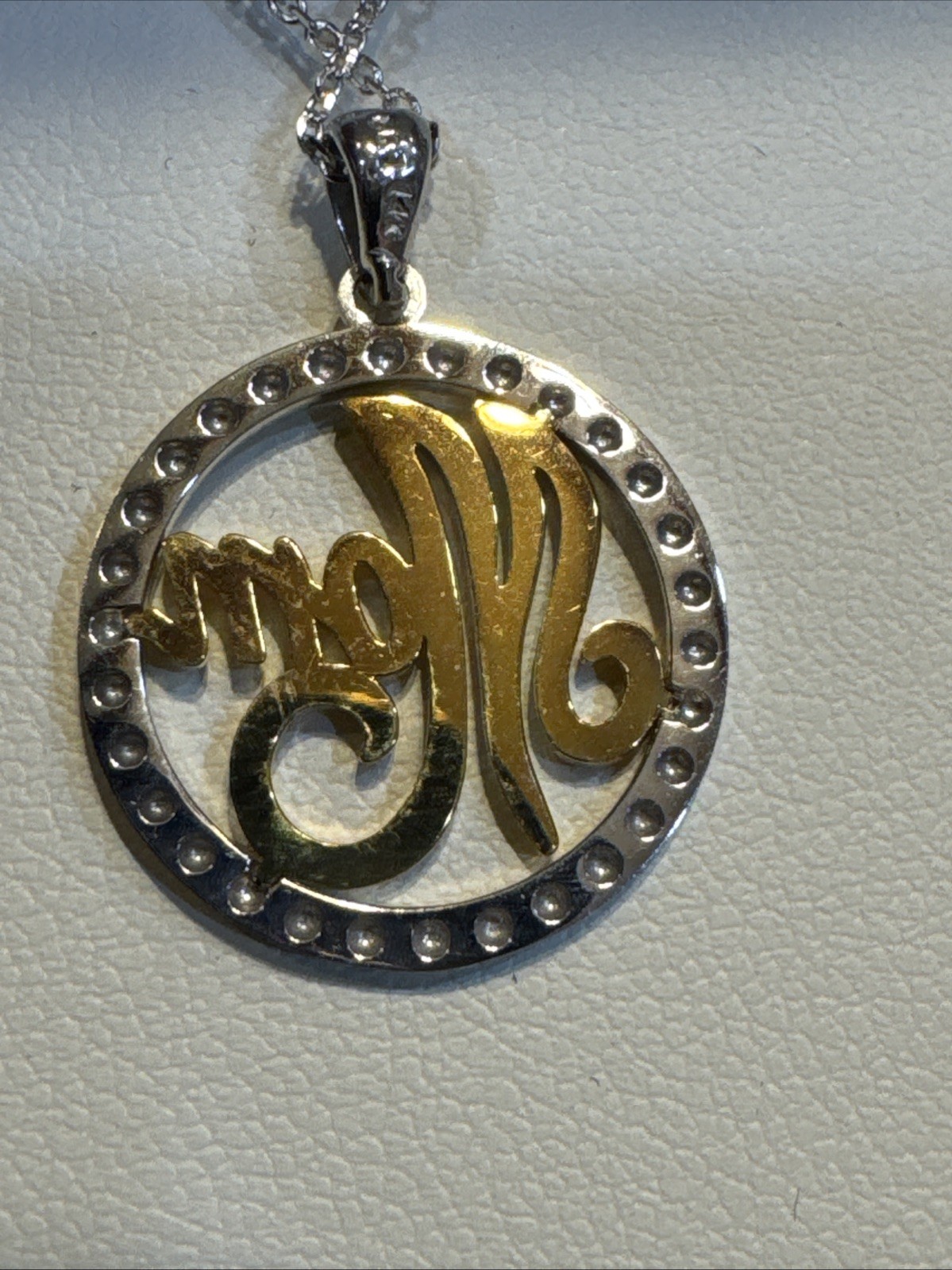 Multi Tone 14kt White & Yellow Gold Diamond Cut “Mom” Pendant 2.8 Grams 14k Gold