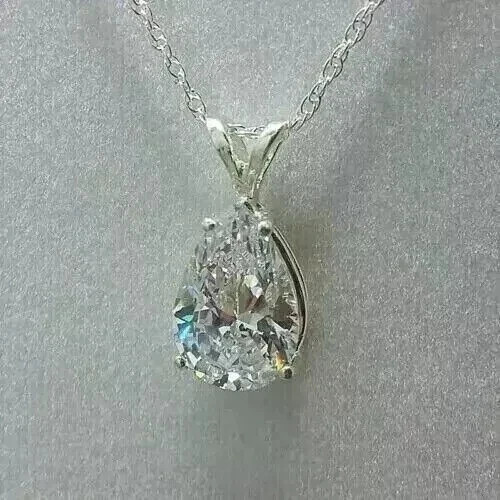 3Ct Pear Cut Lab Created Diamond Solitaire Women’s Pendant 14K White Gold Plated