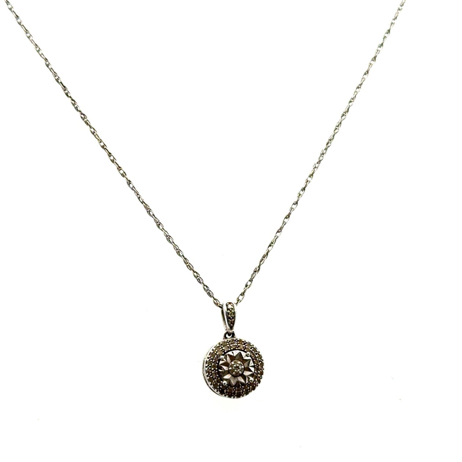 18” 925 Sterling Silver Diamond Accent + Cut Charm Pendant + Earrings, 4.9g