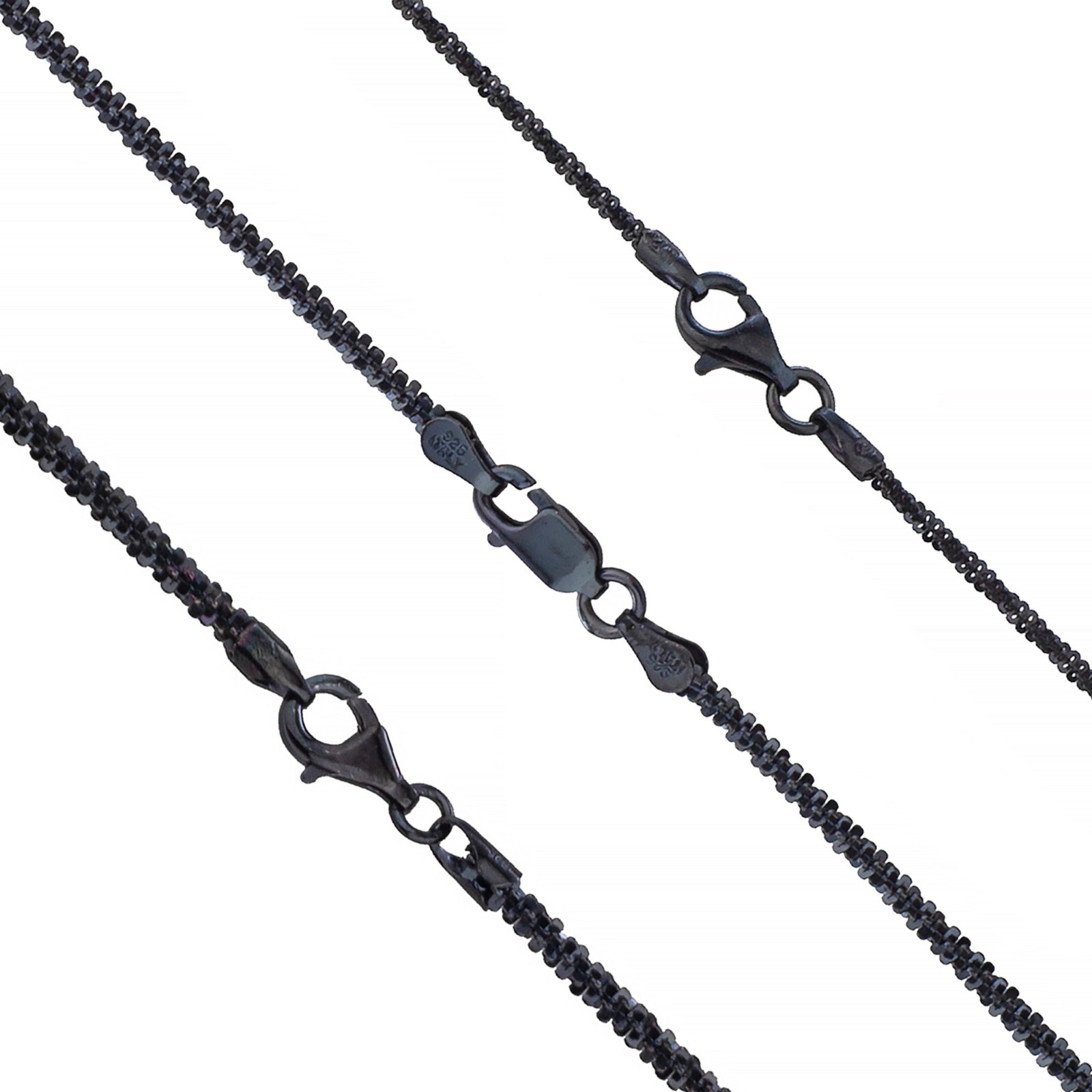 925 Sterling Silver Black Rhodium 2mm 2.5mm 3mm Sparkle Margarita Rock Chain