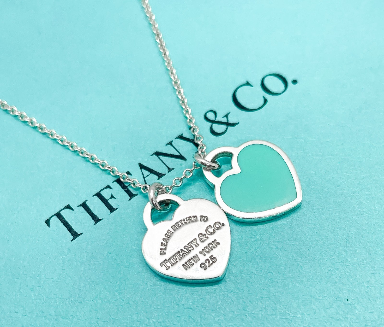 Tiffany & Co. Return to Tiffany Mini Blue Double Heart Pendant Necklace 16″