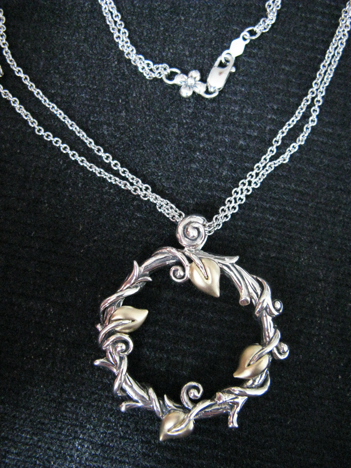 BARBARA BIXBY VINE LEAF BRANCH PENDANT NECKLACE DOUBLE CHAIN SS 18K Organic Gift