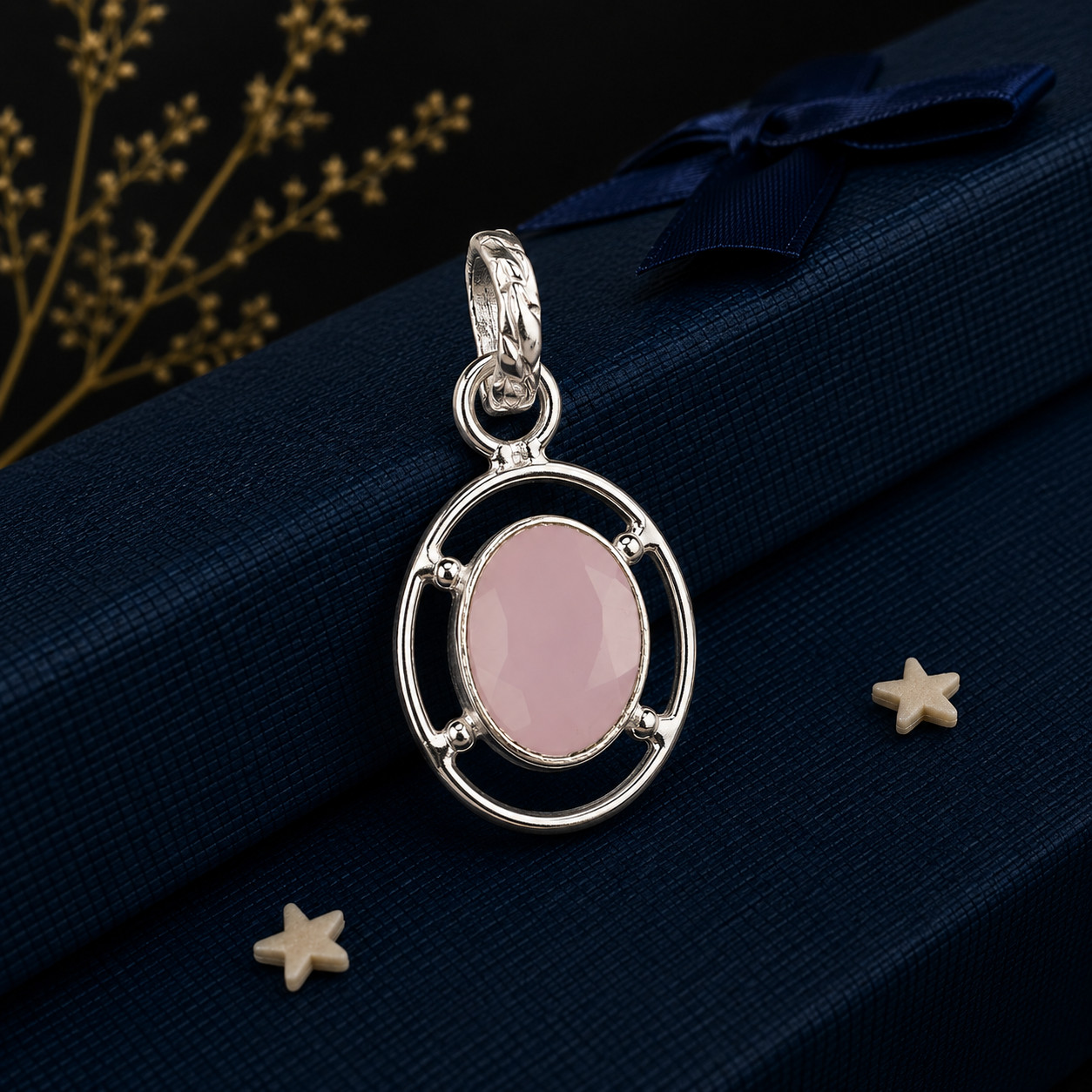 Rose Chalcedony Gemstone 925 Sterling Silver Necklace Pendent1.30″ Gift For Wife
