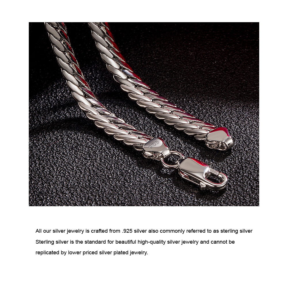 Solid 925 Sterling Silver Flat Snake Curb Chain Link Necklace 6mm Men & Women