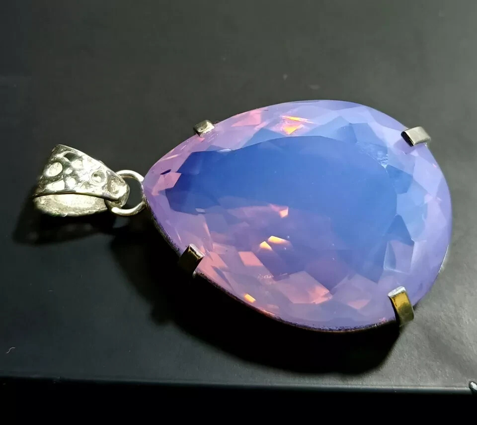 Certified 90 Ct+ Natural Opal 925 Solid Silver Pear Pendant Loose Gemstone