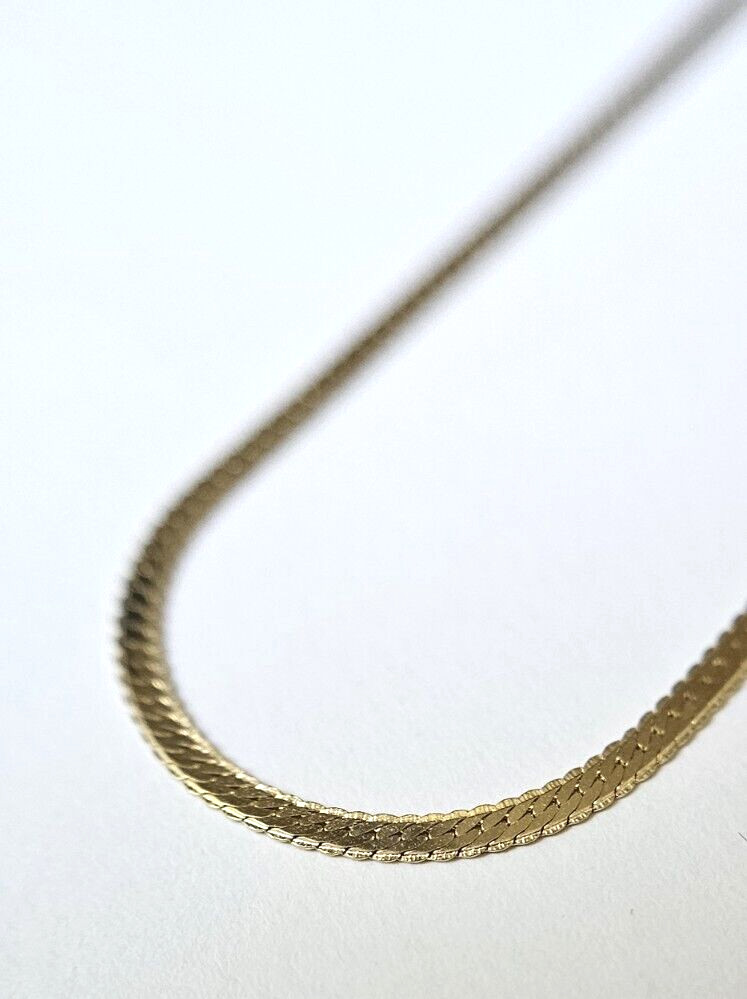 2mm 18K Solid Yellow Gold Herringbone Choker or Collar Necklace 15 in