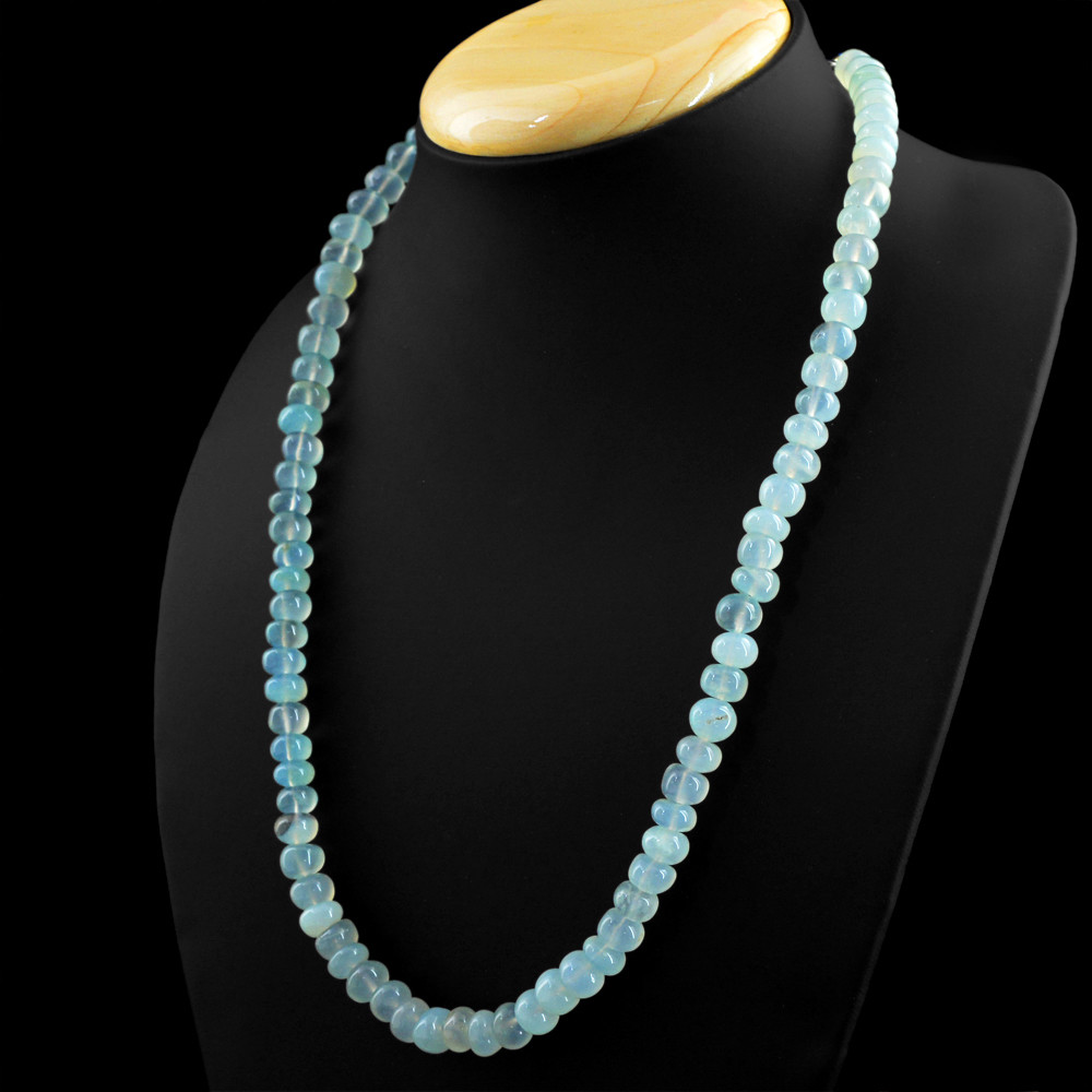 270.50 Cts Earth Mined Single Strand Blue Chalcedony Round Beads Necklace (RS)