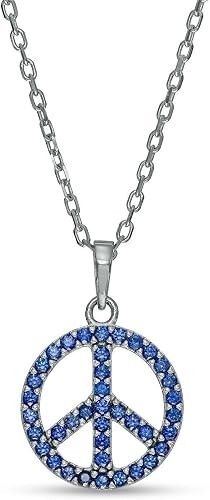 925 Silver 1.00 Ct Lab Created Sapphire Peace Sign Pendant 14k White Gold Plated
