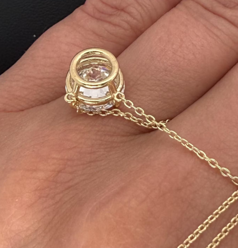 3Ct Round-Cut EF/VS1 Lab Grown Diamond Prong Necklace& Pendant 14k Yellow Gold