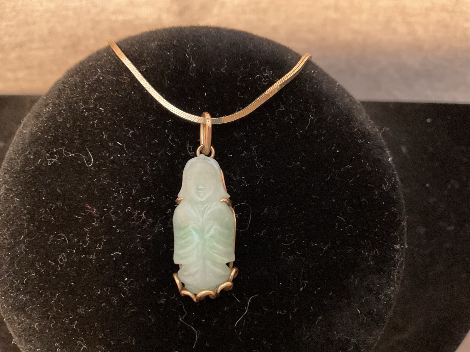 Estate 18k YG Icy Translucent Green Jadeite Jade Buddha Pendant 2.69 Gr