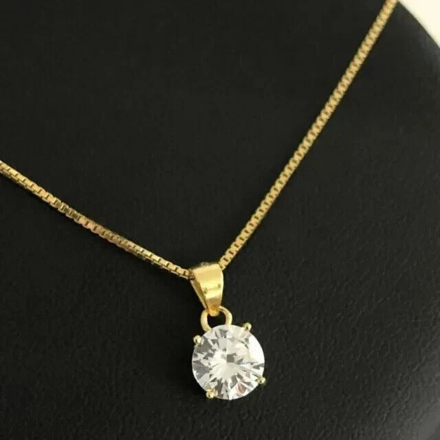 1Ct Round Cut Lab Created Diamond Women Pendant 14k Yellow Gold Plated 18″ Chain