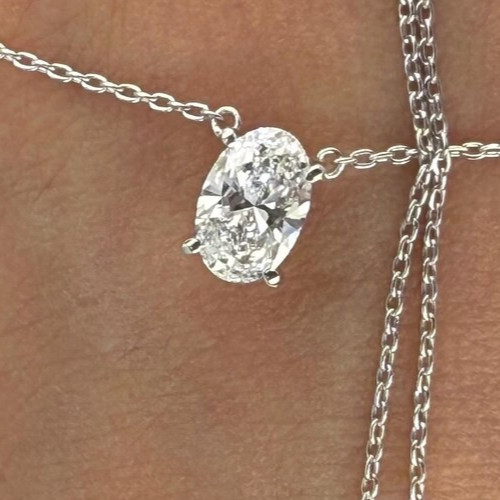 4.00Ct Oval-Cut EF/VS1 Lab Grown Diamond Prong Necklace& Pendant 14k White Gold