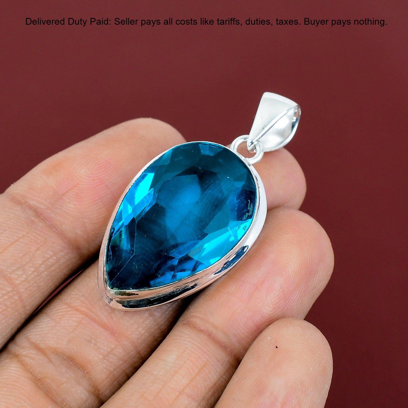 925 Silver Natural Indicolite Handcrafted Daughter Artisan Bezel Pendant Jewelry