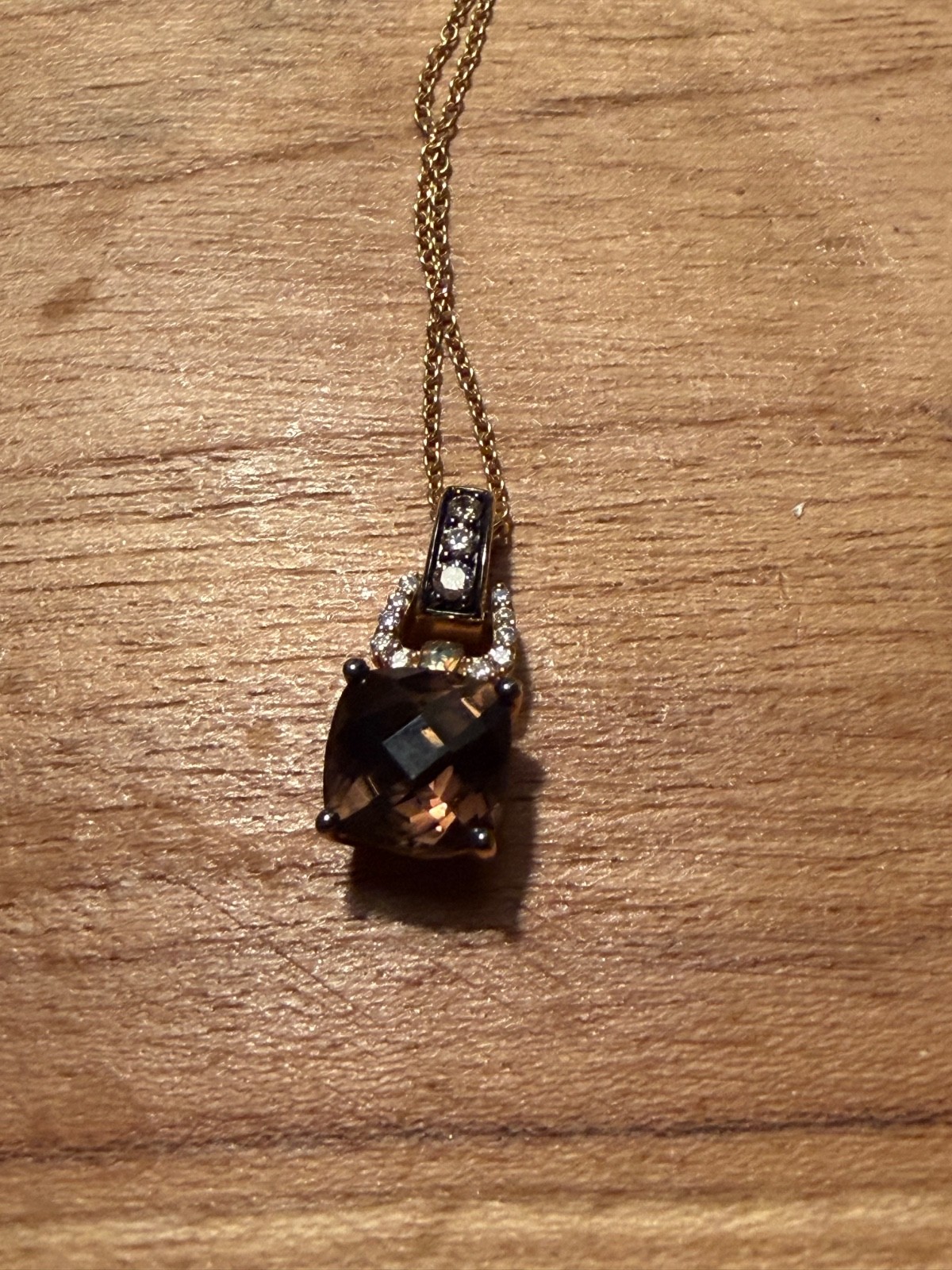 Le Vian 14kt Gold Diamond & Smoky Quartz Cushion Cut Pendant Necklace